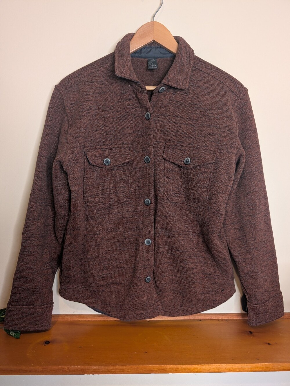 prAna Womens M Sweater Fleece Shirt Jacket Shacket Rust Brown Button Up Lined